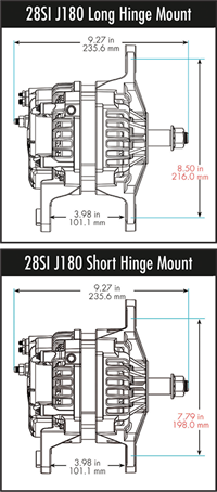 J180 Long and Short Hinge Mount Diagrams