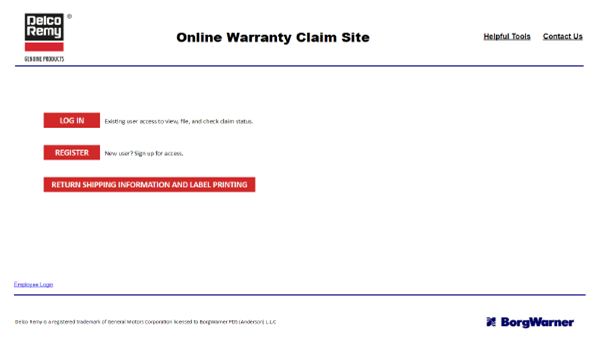 Warranty Claim Site Screen Capture